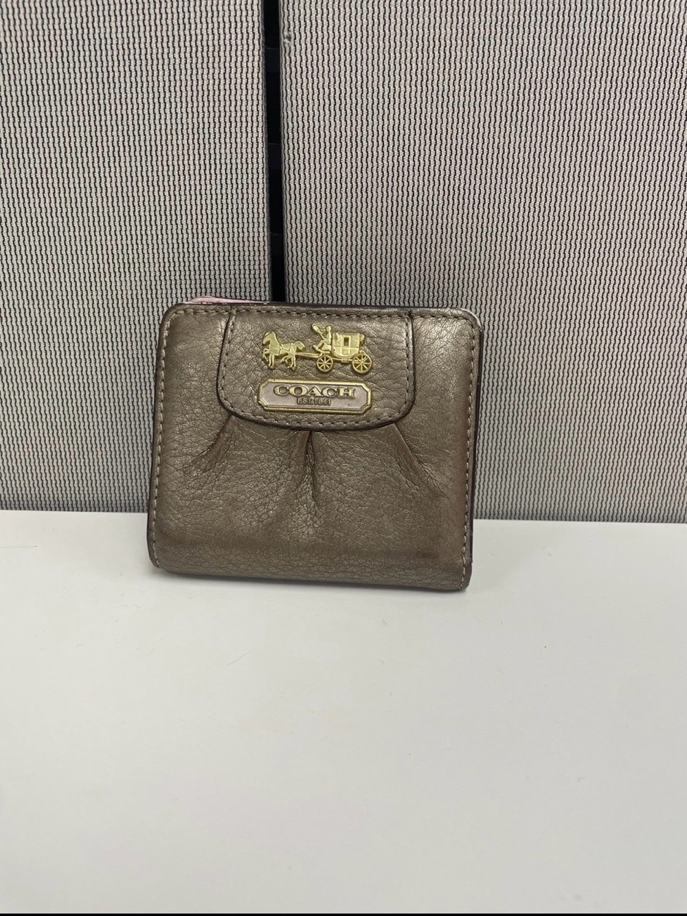 Coach Metallic Bronze Compact Leather Wallet with Gold Hardware